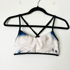Lululemon Watercolor sports Bra blue gray black strappy back stretchy woman’s 4